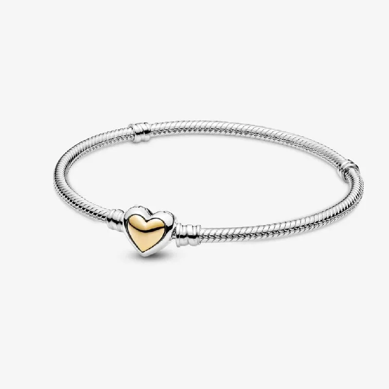 ladies cuff bracelets bold statement -PANDORA : Domed Golden Heart Clasp Snake Chain Bracelet