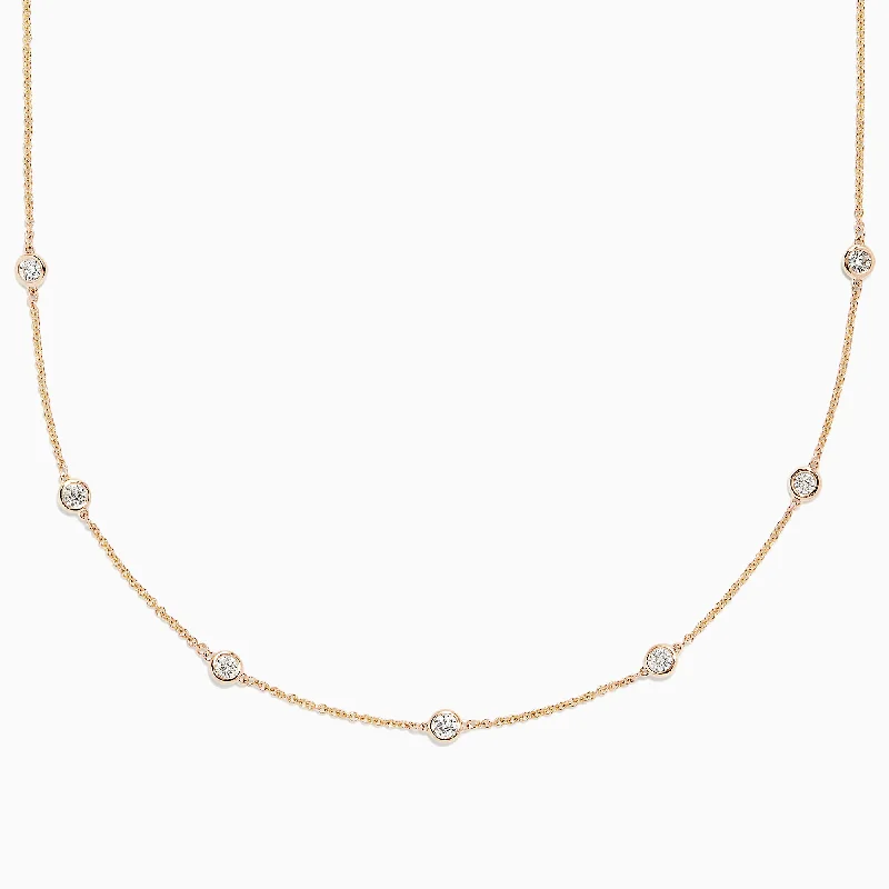 Ladies Necklaces with Vibrant Gems-D'Oro 14K Yellow Gold Diamond Station Necklace, 0.69 TCW