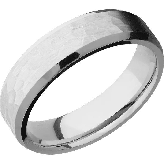 Ladies open design rings -6mm wide Beveled Palladium Silver Ring with Hammer Finish