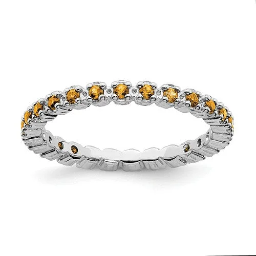 Ladies modern edge rings -Sterling Silver Stackable Expressions Citrine Eternity Ring