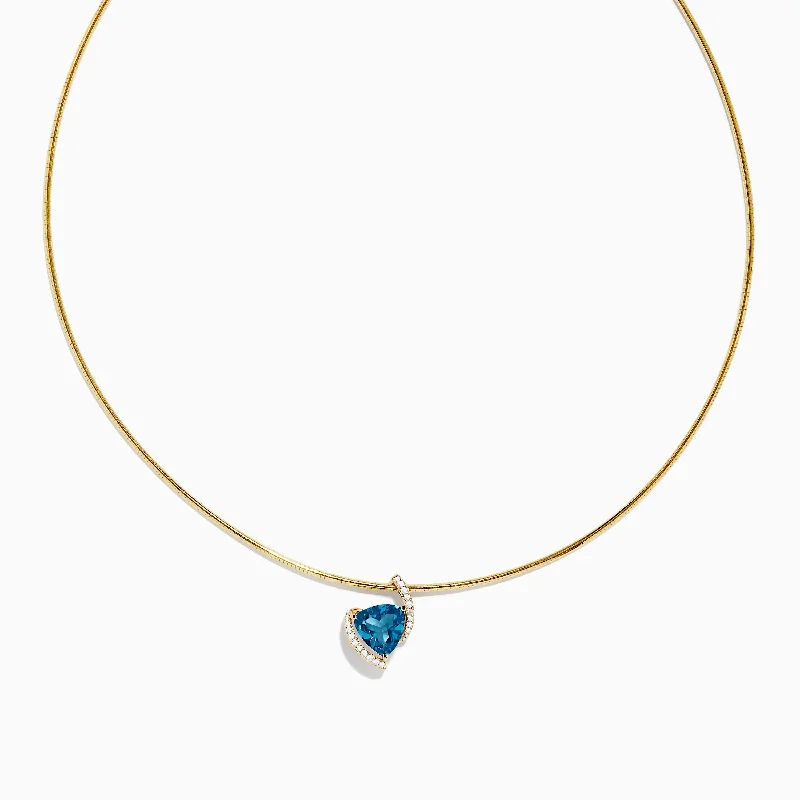 Ladies Necklaces with Ruby Shine-Ocean Bleu 14K Yellow Gold Collar Necklace & London Blue Topaz Pendant