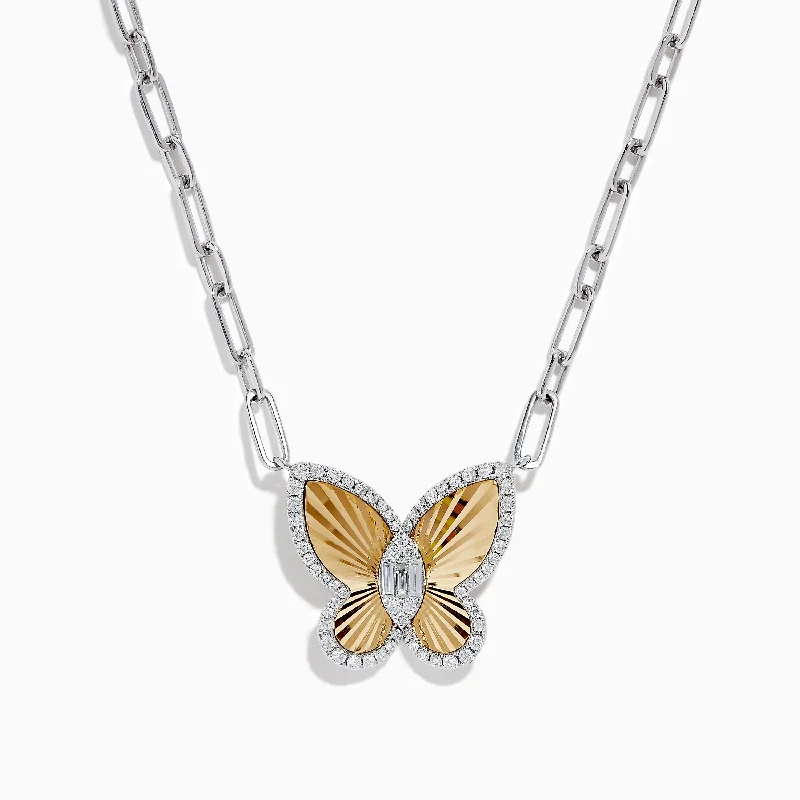 Ladies Necklaces with Star Spark-14K Two-Tone Gold Diamond Butterfly Necklace