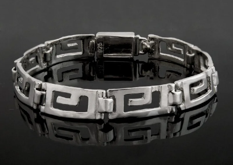 ladies bracelets chevron patterns -Greek Key Meander Bracelet in Sterling Silver (B-78)