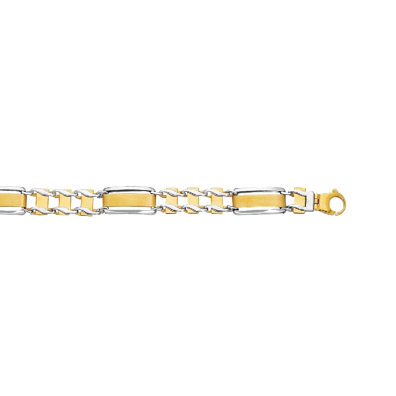 ladies charm bracelets lockets -14K Two-tone Gold Railroad Link Bracelet