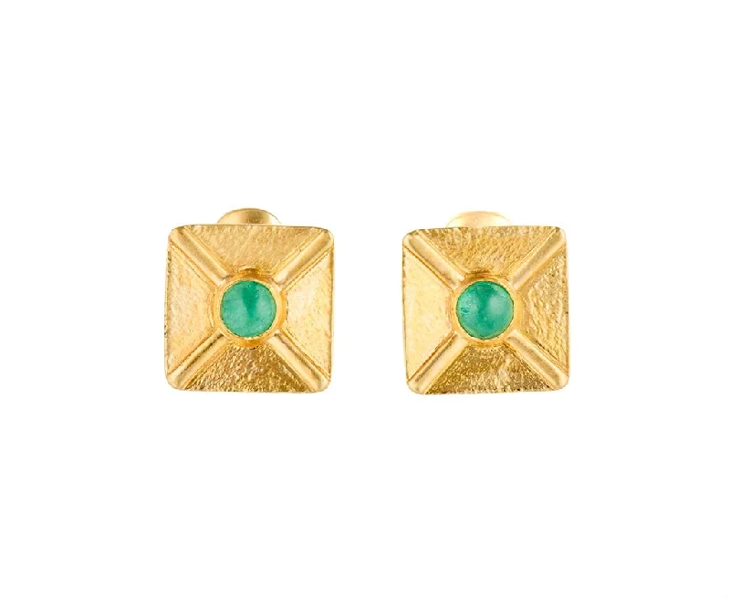 Ladies autumn hue earrings -Andrew Clunn Emerald Cabochon Square Shaped Clip On Earrings in 18K