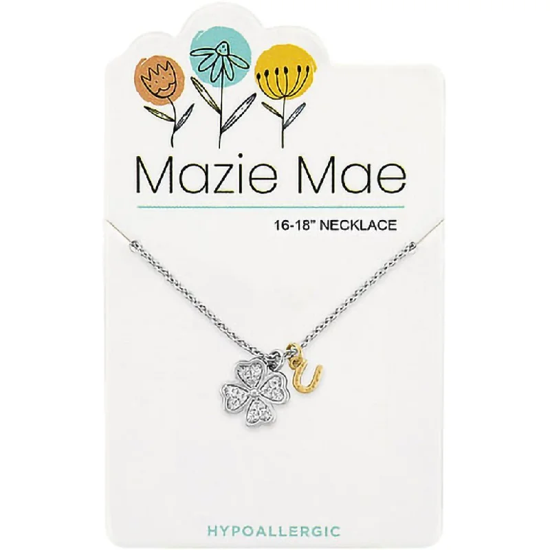 Ladies Necklaces with Spiral Spark-Center Court: Silver CZ Clover & Horseshoe Mazie Mae Necklace