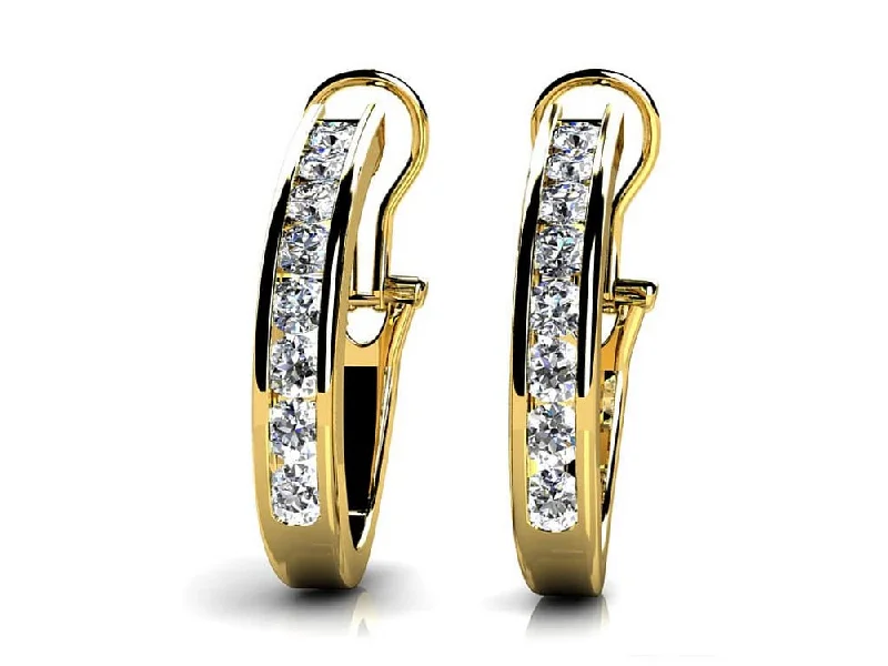 Ladies matte elegance earrings -1.50CTW DIAMOND HOOP EARRING WITH OMEGA BACK YG