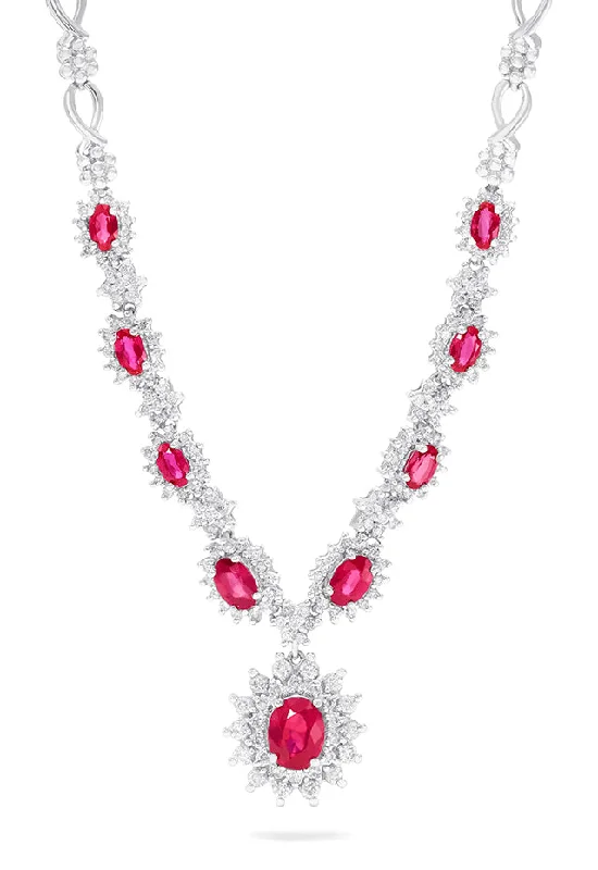 Ladies Necklaces with Green Uvarovite-14K White Gold Ruby and Diamond Necklace, 6.11 TCW