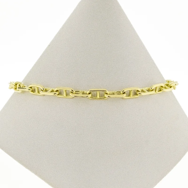 ladies tennis bracelets with diamonds -Anchor Mariner Link 9" Chain Bracelet in 14K Yellow Gold