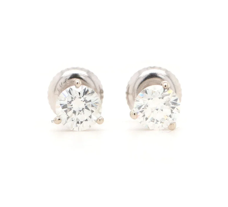 Ladies matte elegance earrings -1.23ctw Round Diamond Solitaire Stud Earrings in 14K