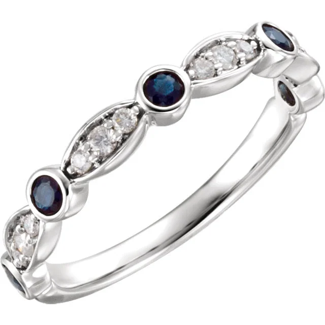 Ladies antique treasure rings -14k White Gold Blue Sapphire & 1/6 CTW Diamond Anniversary Ring