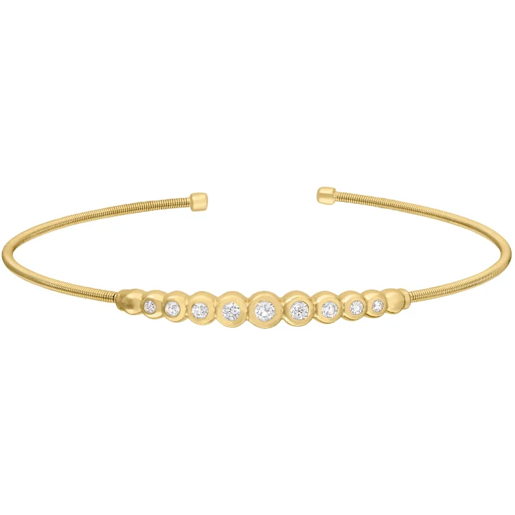 luxury gold bracelets for ladies special events -Gold Finish Sterling Silver Cable Cuff Bracelet with Graduated Simulated Diamonds