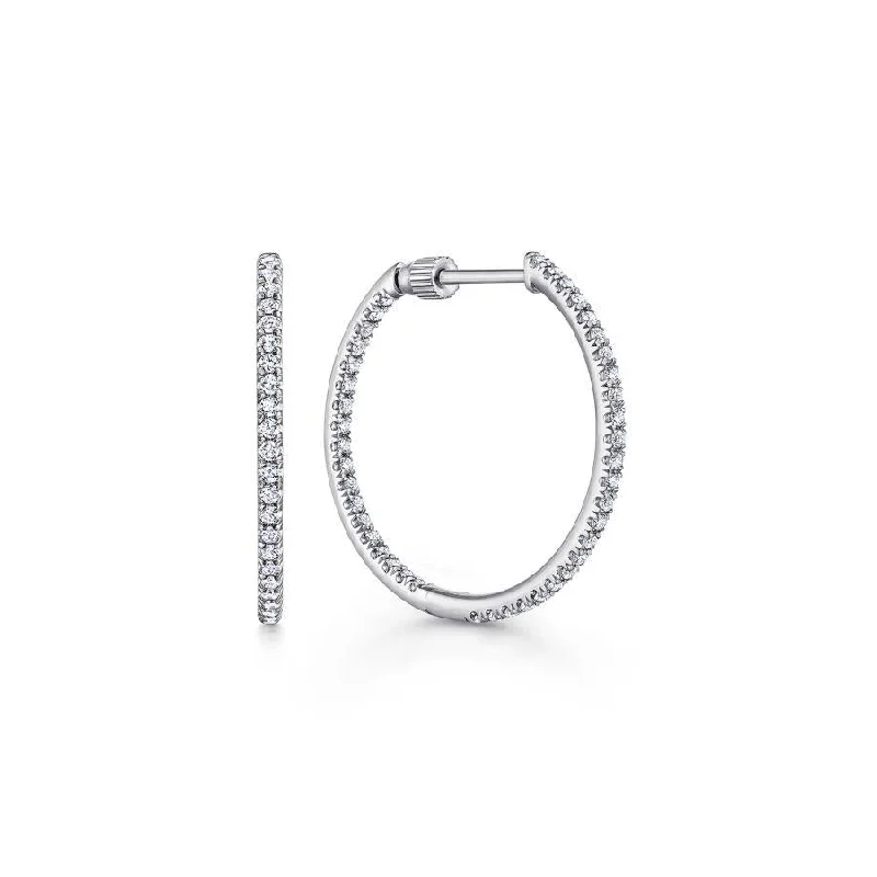 Ladies daily spark earrings -Gabriel & Co. - EG13460W45JJ - 14K White Gold French Pave 20mm Round Inside Out Diamond Hoop Earrings