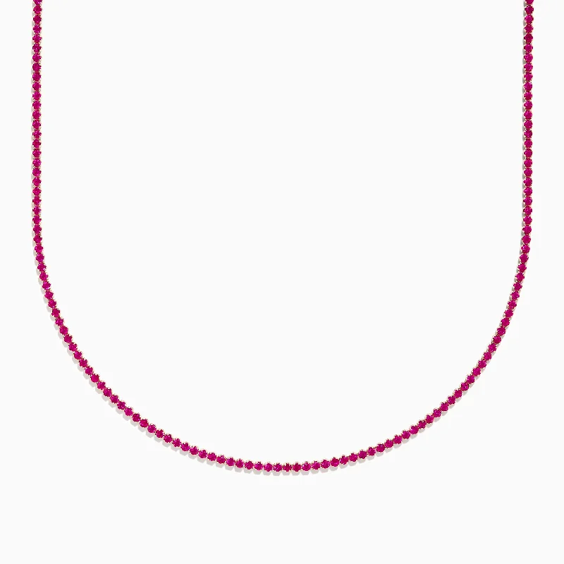 Ladies Necklaces with Olive Peridot-Ruby Royale 14K Rose Gold Ruby Tennis Necklace 5.18 TCW