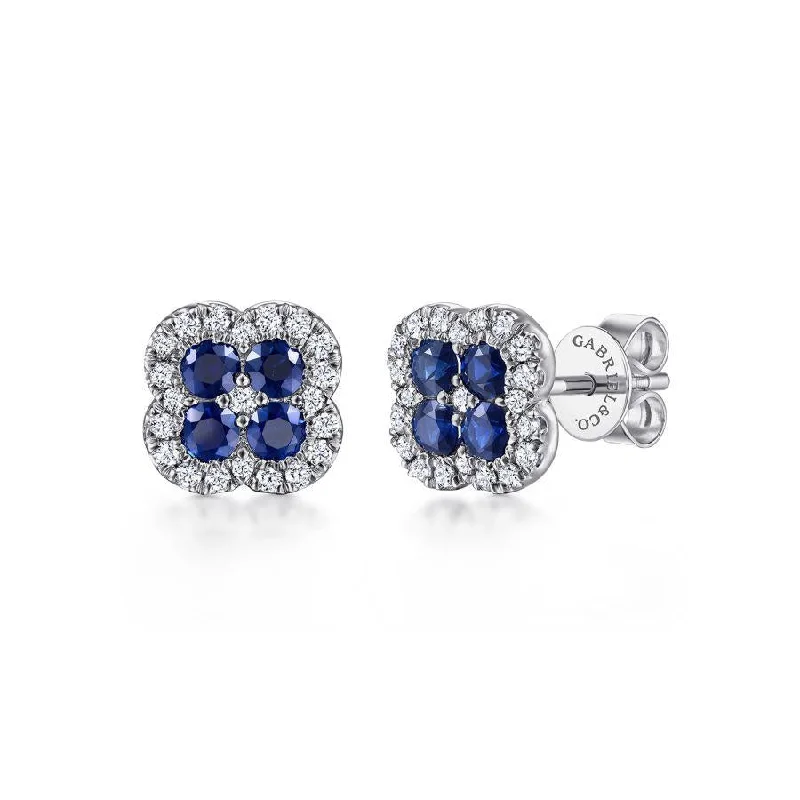 Ladies twinkling star earrings -Gabriel & Co. - EG14266W45SA - 14K White Gold Diamond and Sapphire Stud Earrings