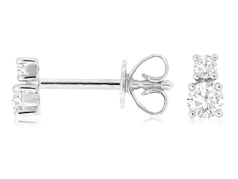 Ladies oval shine earrings -14k White Gold Two Round Diamond Stud Earrings