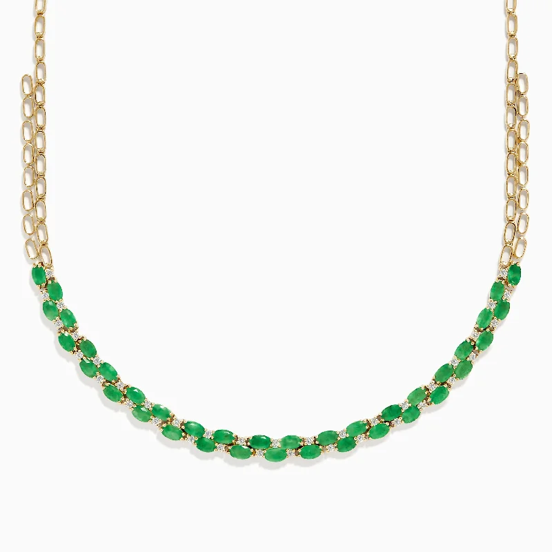 Ladies Necklaces with Blue Glaucophane-14K Yellow Gold Emerald and Diamond Necklace