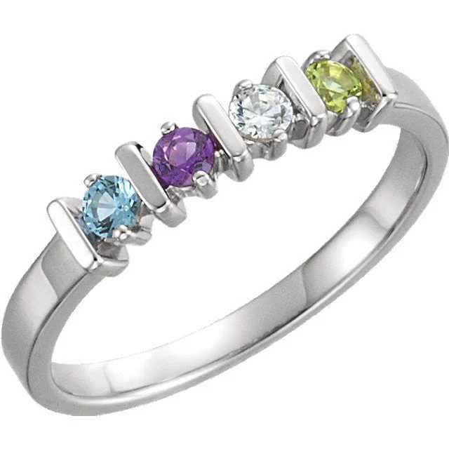 Ladies night shimmer rings -Lined Prong Set Family Mother's 2.5mm Round Birthstone Ring