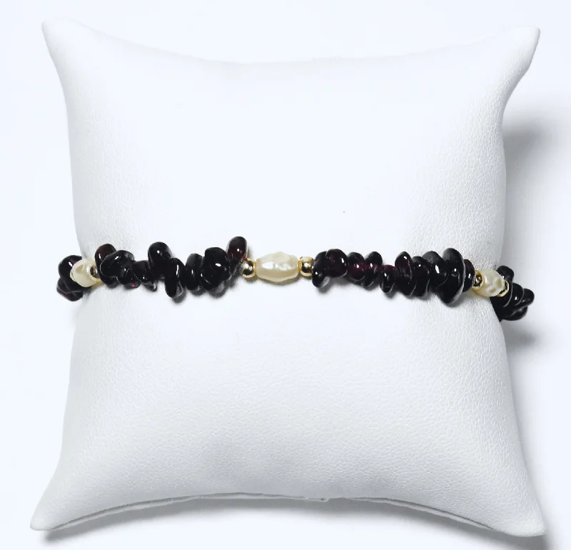 bohemian style bracelets for women -Red Garnet and Freshwater Pearl Beaded Bracelet