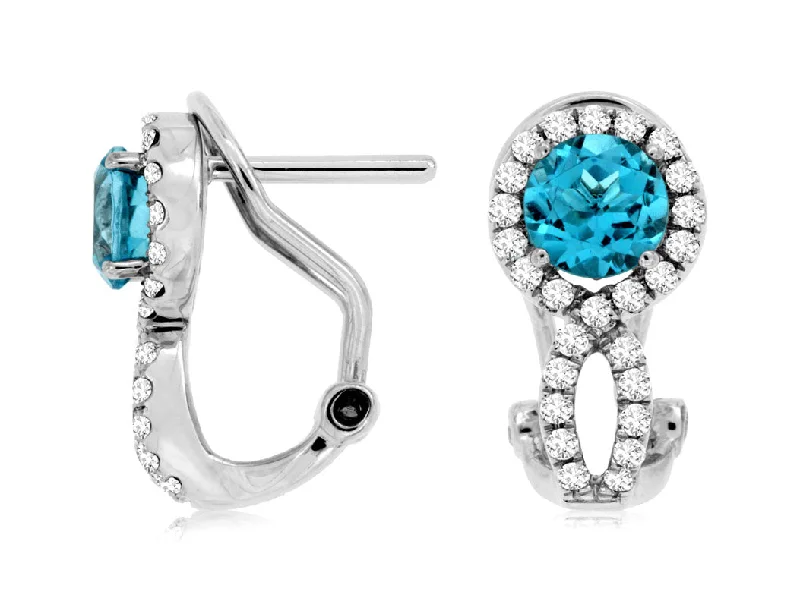 Ladies hefty gleam earrings -14k White Gold Round Blue Topaz and Diamond Earrings wc6102b