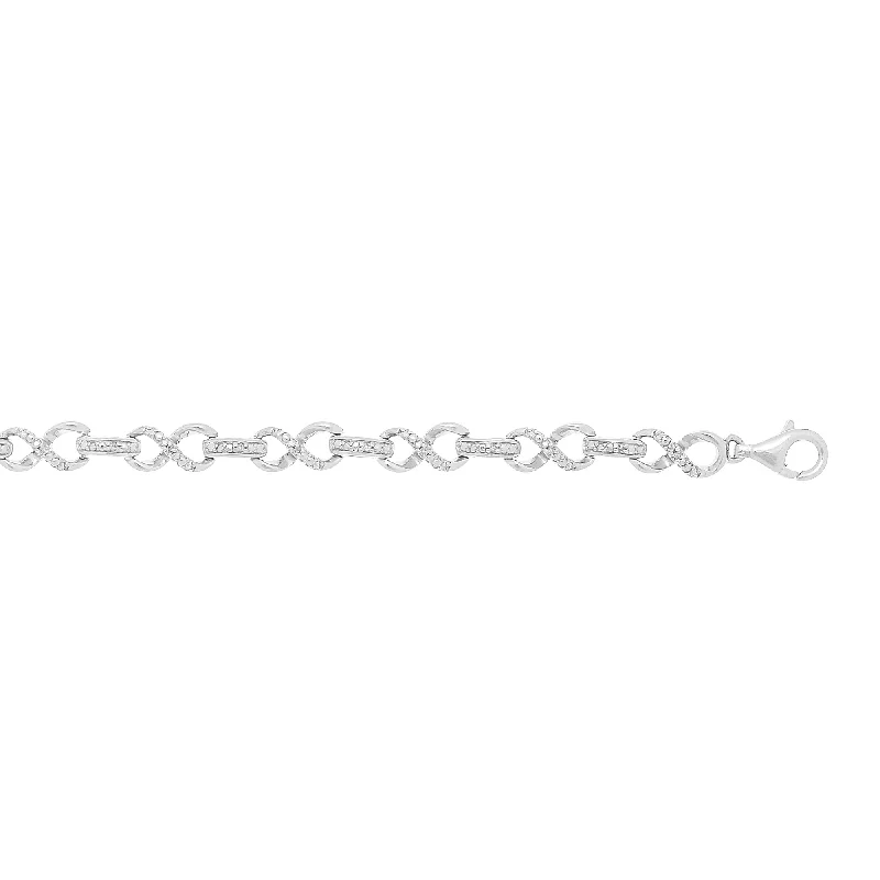 ladies rose gold bracelets round pendants -Silver Infinity .10ct Diamond Accent Link Bracelet