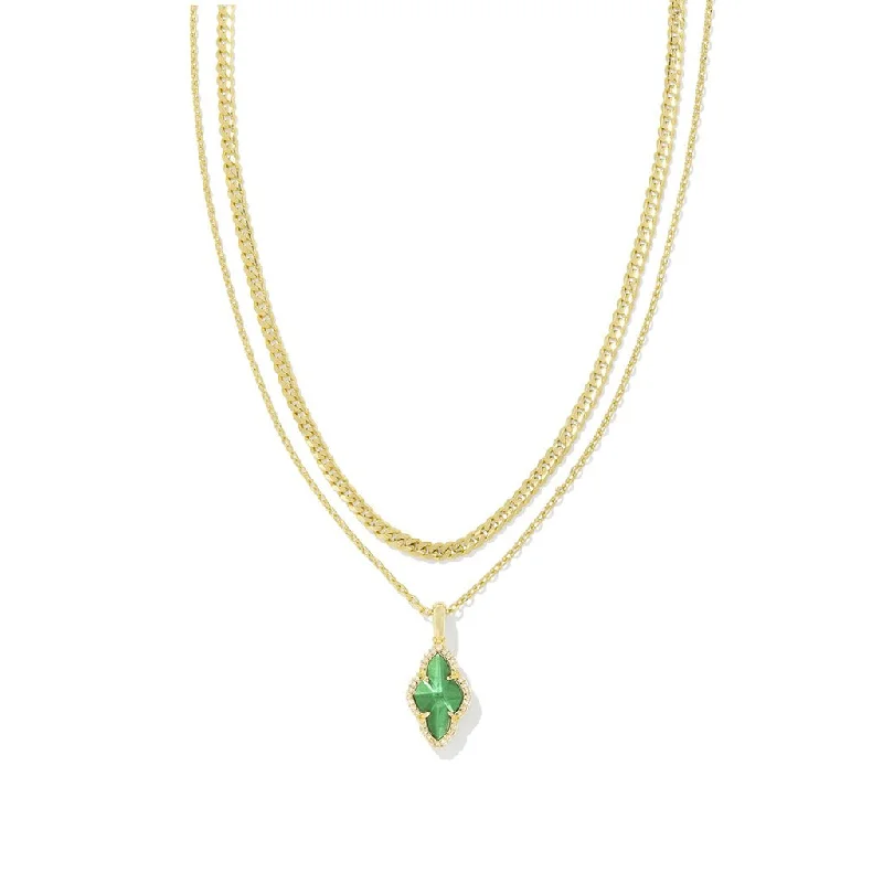 Ladies Necklaces with Rainbow Fluorite-Kendra Scott : Abbie Gold Pave Frame Multi Strand Necklace in Green Illusion