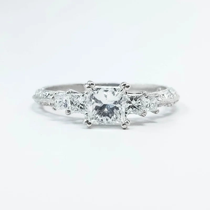 Ladies bridal sparkle wedding rings -Platinum 0.50ct Princess Cut Diamond & Diamond Accented Eternity Engagement Ring