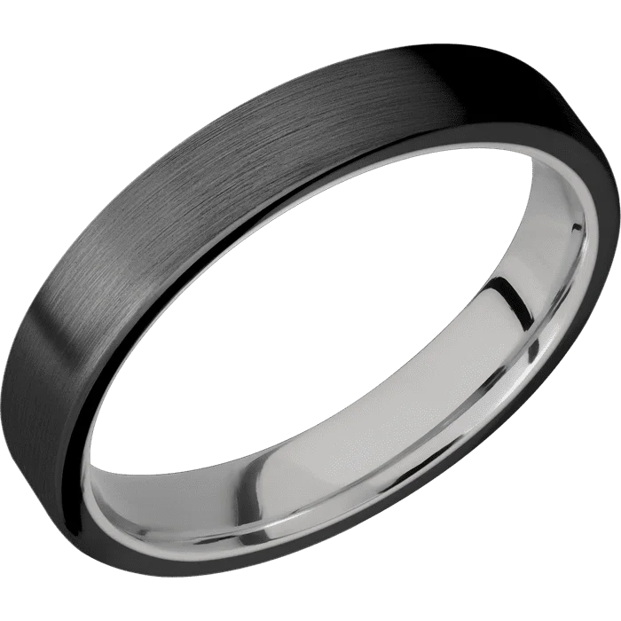 Ladies tiny sparkle rings -4mm wide Flat Black Titanium Ring with Satin Finish / 10k White Gold Sleeve