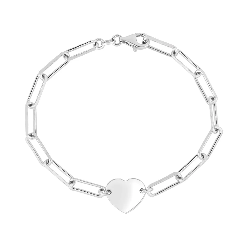 boho chic bracelets for women -Silver Engravable Heart Paperclip Bracelet