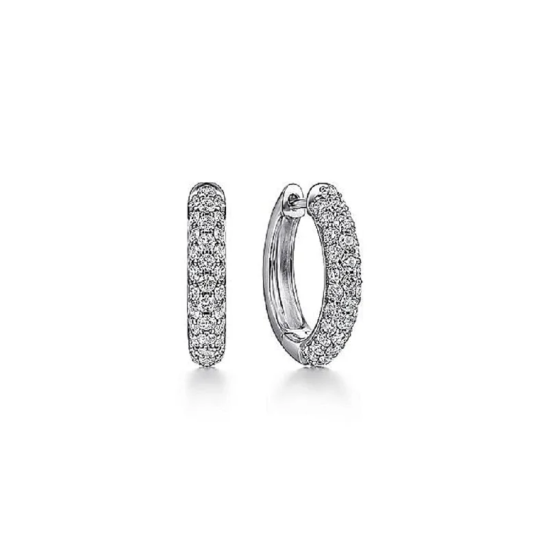 Ladies balanced charm earrings -Gabriel & Co. 14k White Gold Diamond Pave Huggie Hoop Earrings - .76cttw