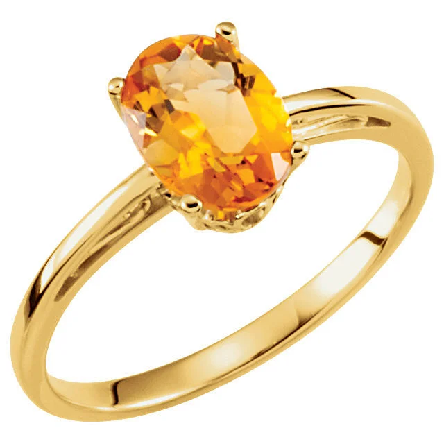 Ladies wildlife charm rings -14k Yellow Gold Oval Genuine Citrine Scroll Design Ring