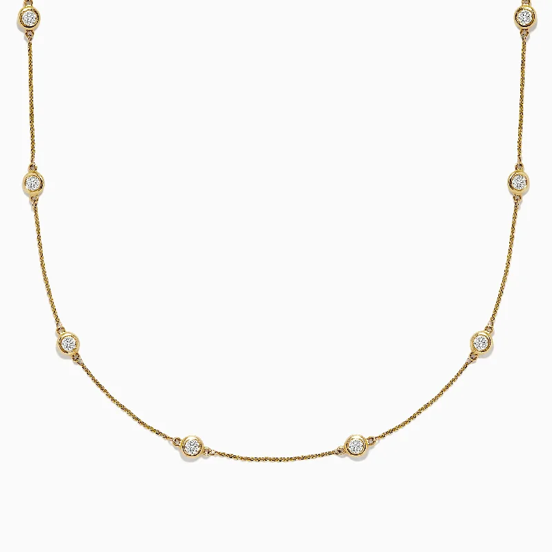 Ladies Necklaces with Blue Pectolite-D'Oro 14K Yellow Gold Diamond Station Necklace, 1.50 TCW