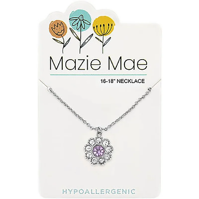 Ladies Necklaces with Sunny Citrine-Center Court: Silver Light Amethyst Cubic Zirconia Flower Mazie Mae Necklace