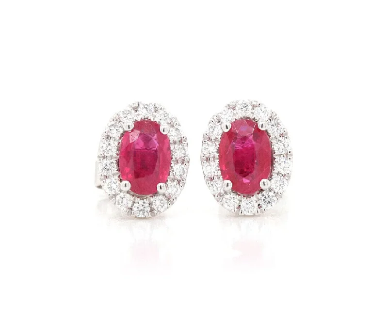 Ladies enamel hue earrings -1.20ctw Oval Ruby and 0.50ctw Diamond Frame Stud Earrings in 14K