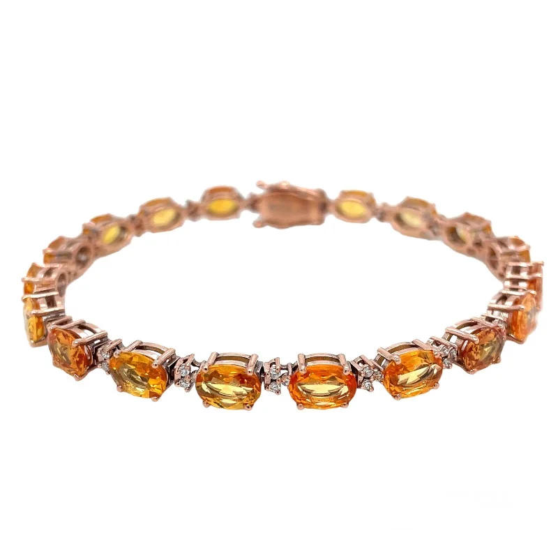 ladies silver bracelets emerald stones -CTW 16 Natural Padparadsha Diamond Rose Gold Link Bracelet