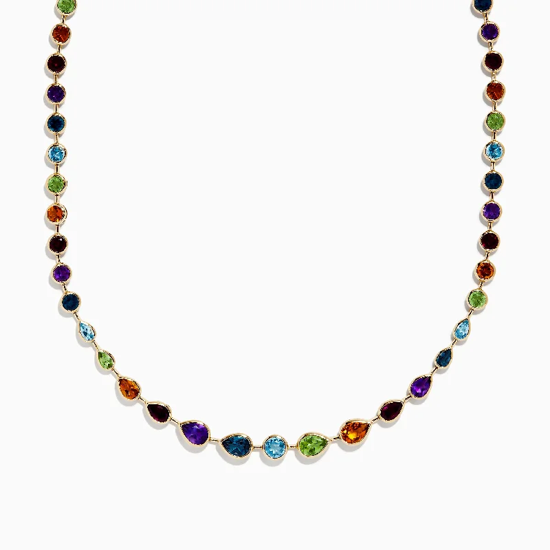 Ladies Necklaces for Winter Shine-Mosaic 14K Yellow Gold Multi Gemstone Necklace