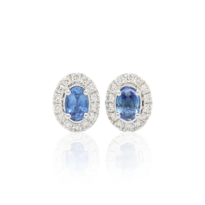 Ladies blissful spark earrings -14k White Gold Diamond And Sapphire Earrings