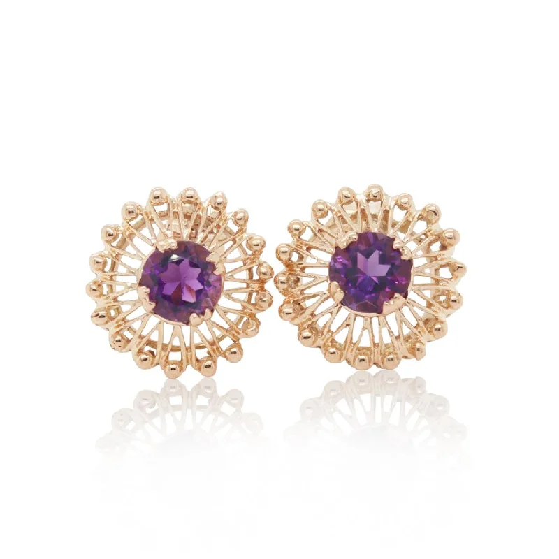 Ladies celestial touch earrings -14k Yellow Gold Amethyst Clip-On Earrings