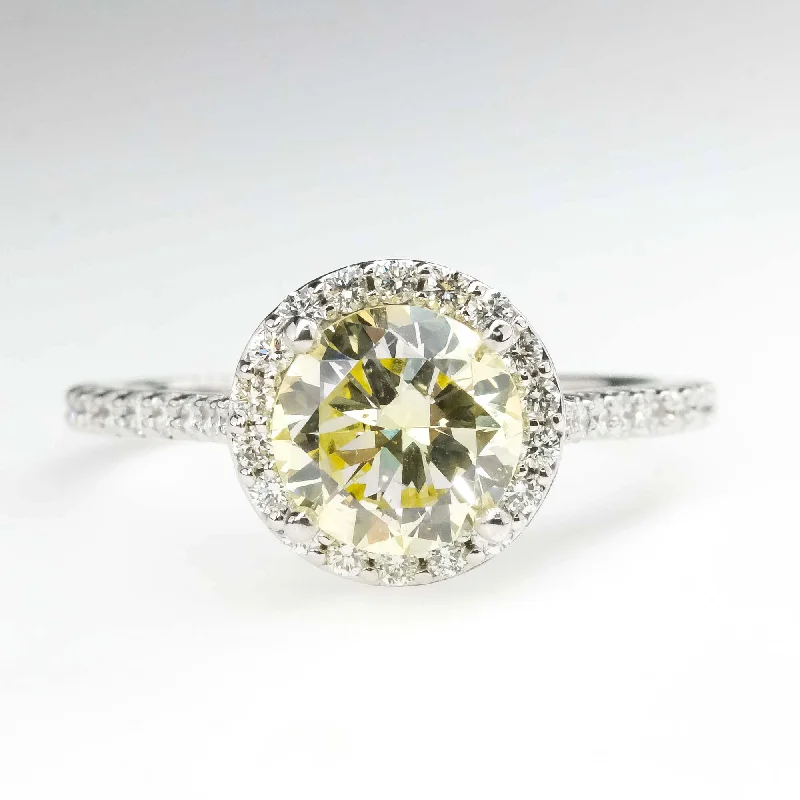 Ladies open eternity wedding rings -GIA 1.46ct Natural Yellow Diamond Halo Engagement Ring in 14K White Gold