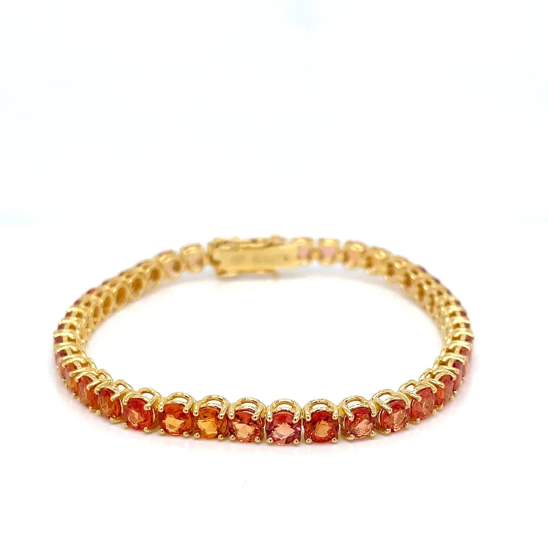 ladies white gold bracelets pearls -11 Carat Natural Padparadsha Sapphire Yellow Gold Tennis Bracelet