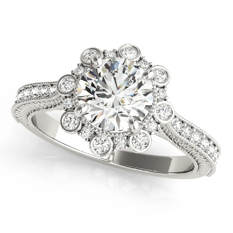 Ladies exotic eastern wedding rings -Halo Diamond Engagement Ring