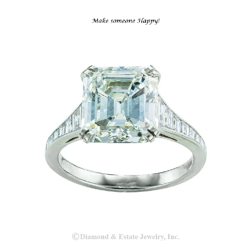 Ladies tranquil jade wedding rings -GIA Report Certified 4.09 Emerald Cut Diamond Platinum Engagement Ring