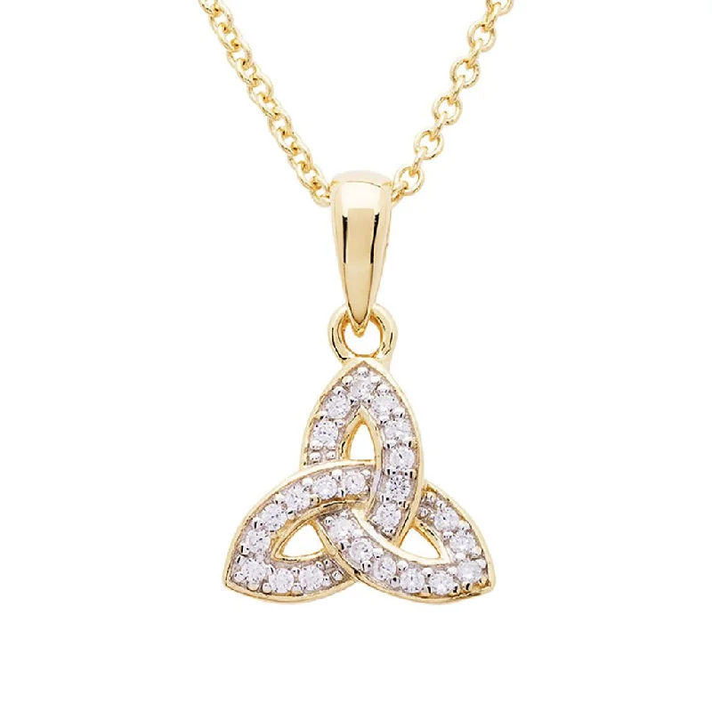 Ladies Necklaces Long Glow-Shanore : 14KT Gold Vermeil Trinity Knot Necklace Studded with White Cubic Zirconias