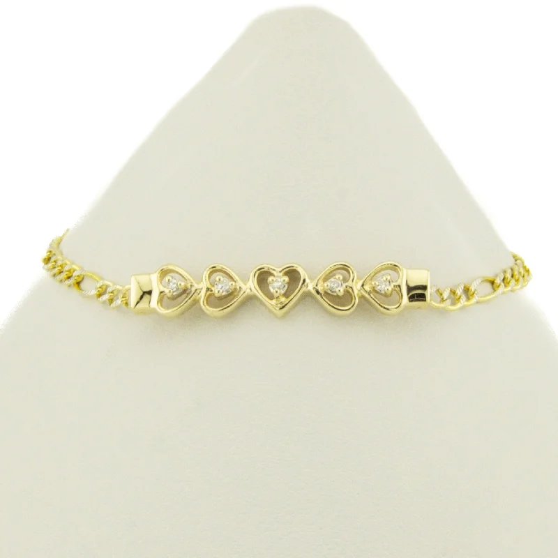 ladies charm bracelets lockets -Diamond Accented Hearts 6.5" Bracelet in 14K Yellow Gold