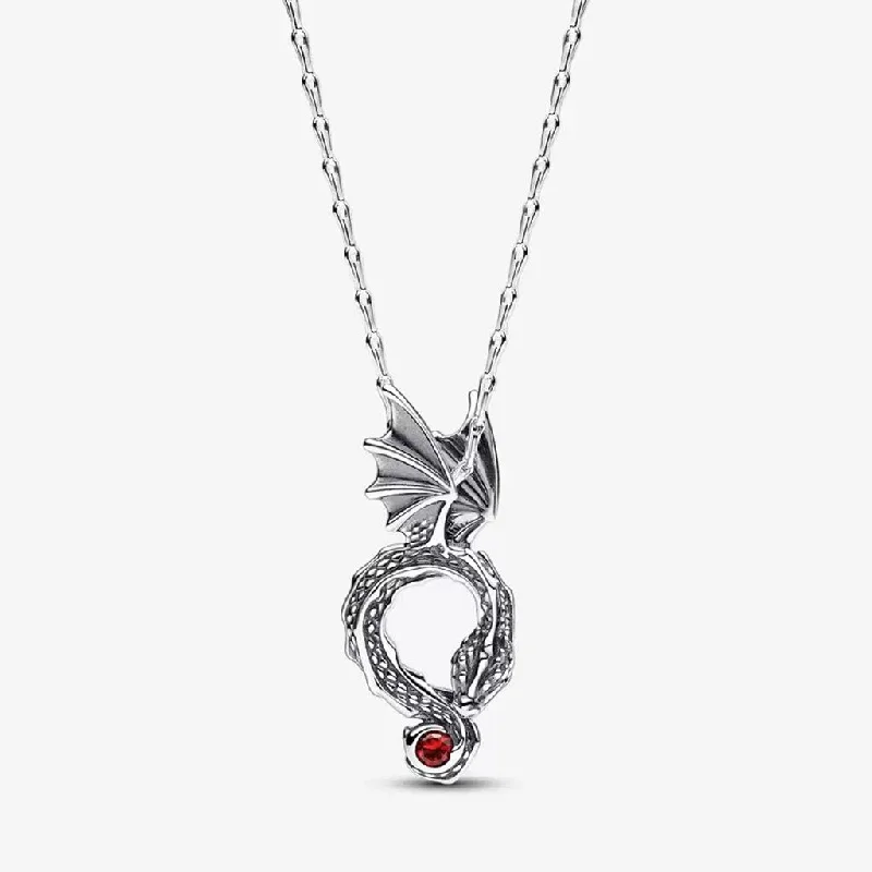 Ladies Necklaces for Evening Spark-PANDORA : Game of Thrones Curved Dragon Pendant Necklace in Sterling Silver