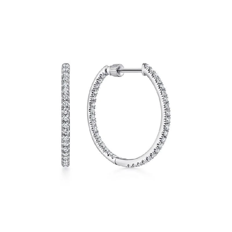 Ladies gala glow earrings -Gabriel & Co. - EG13461W45JJ - 14K White Gold French Pave 20mm Round Inside Out Diamond Hoop Earrings