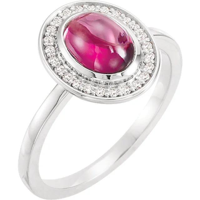 Ladies trendy vibe rings -14k Gold Oval Rhodolite Garnet Diamond Halo Ring - White, Yellow or Rose or Platinum