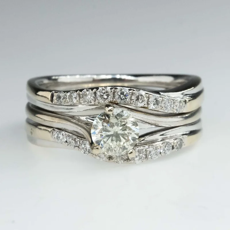 Ladies coastal tide wedding rings -Round Diamond Solitaire Engagement Ring with Diamond Accented Wrap Bridal Set