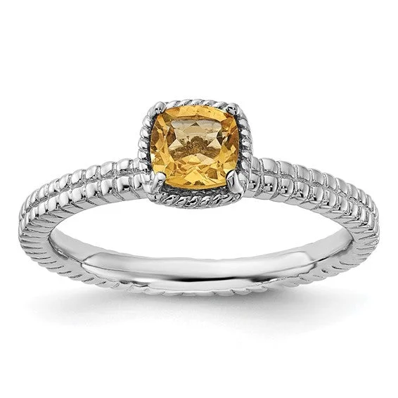 Ladies fine stack rings -Sterling Silver Stackable Expressions Cushion Citrine Ring