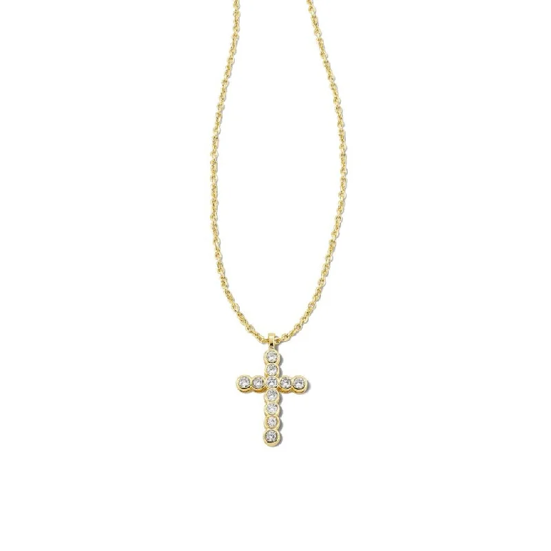 Ladies Necklaces with Royal Lapis-Kendra Scott : Cross Gold Pendant Necklace in White Crystal